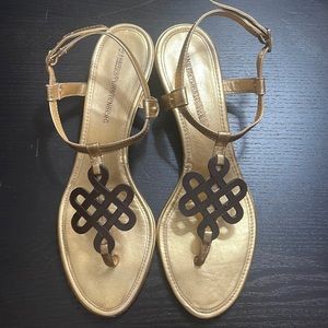 Diane Von Ferstenberg Gold Leather Wedge Sandals Size 10M